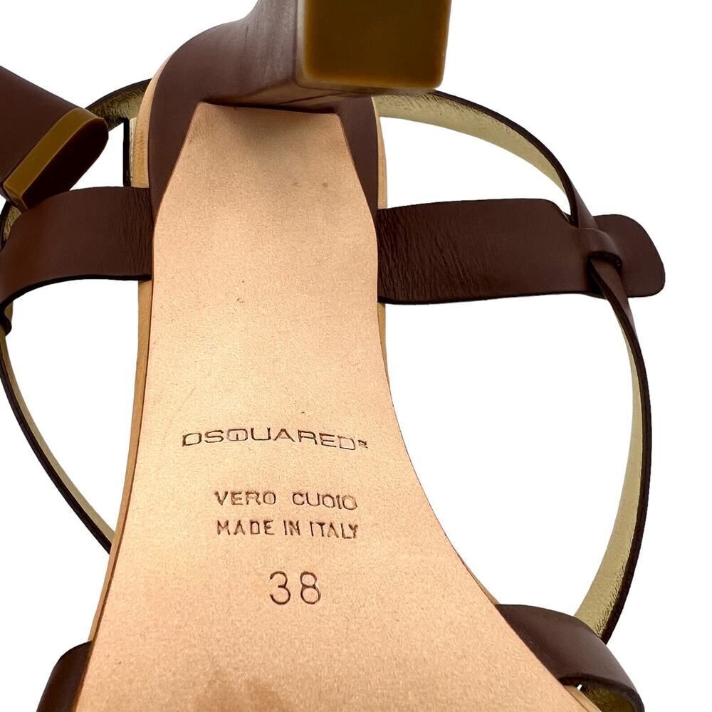 New DSQUARED2 Women US 8 Brown Leather Stiletto Pump Sandals Ankle Strap IT $650 - Picture 13 of 16